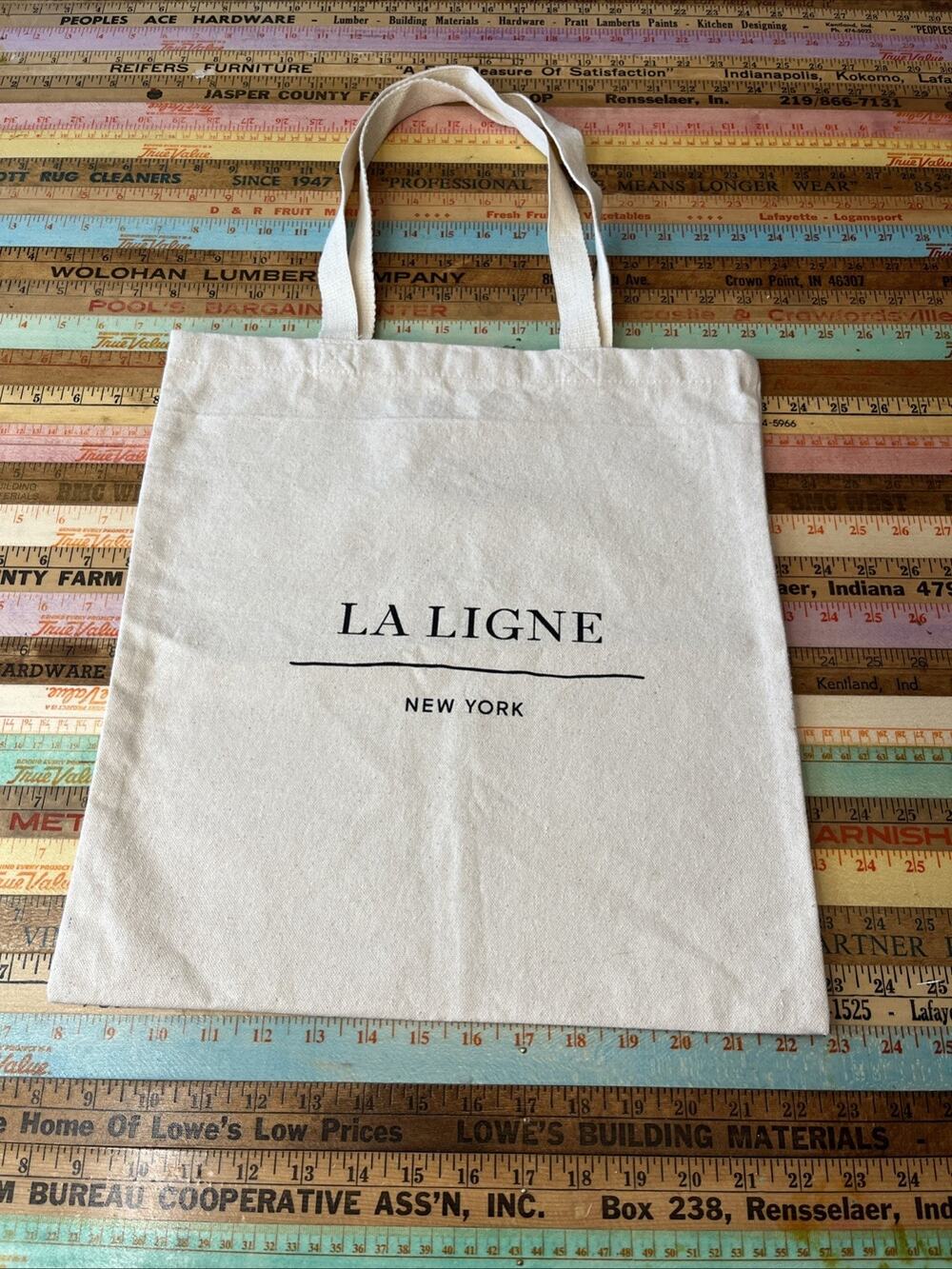 La Ligne New York Medium Ivory Natural Canvas Tote Reusable Shopping Bag